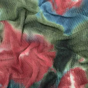 1 YD PC-Deep Teal/Gray/Red Tie Dye Waffle Knit Fabric