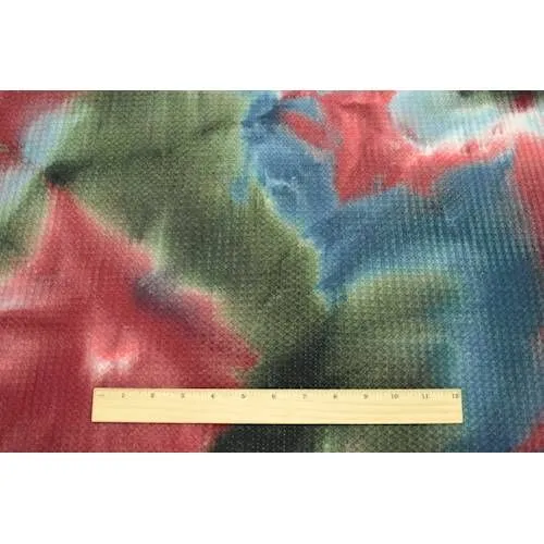 1 YD PC-Deep Teal/Gray/Red Tie Dye Waffle Knit Fabric