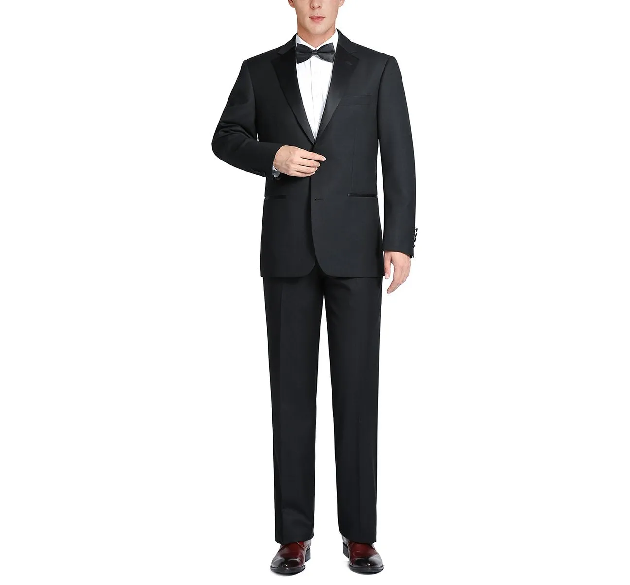 Alessandro Vitello by Renoir Satin Classic Fit Notched Lapel 2-Piece 100% Wool Tuxedo Suit RI508-1