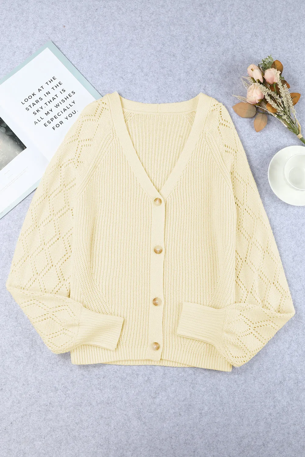 Apricot Button V Neck Sweater