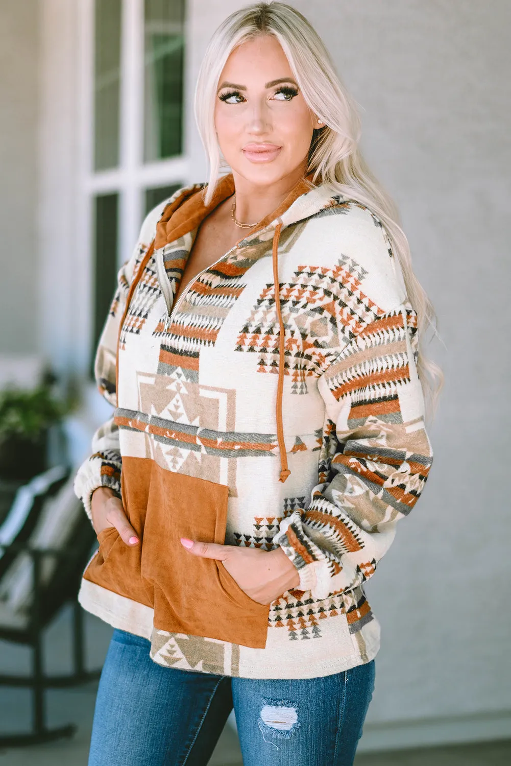 Aztec Kangaroo Pocket Half-Zip Hoodie