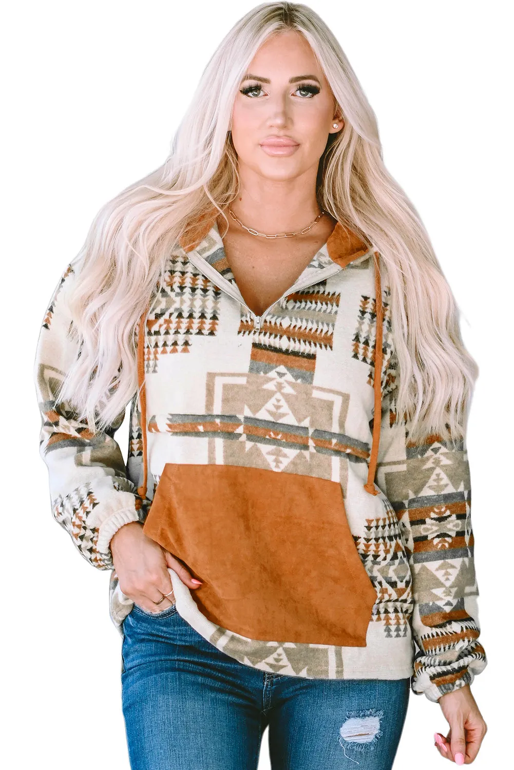 Aztec Kangaroo Pocket Half-Zip Hoodie