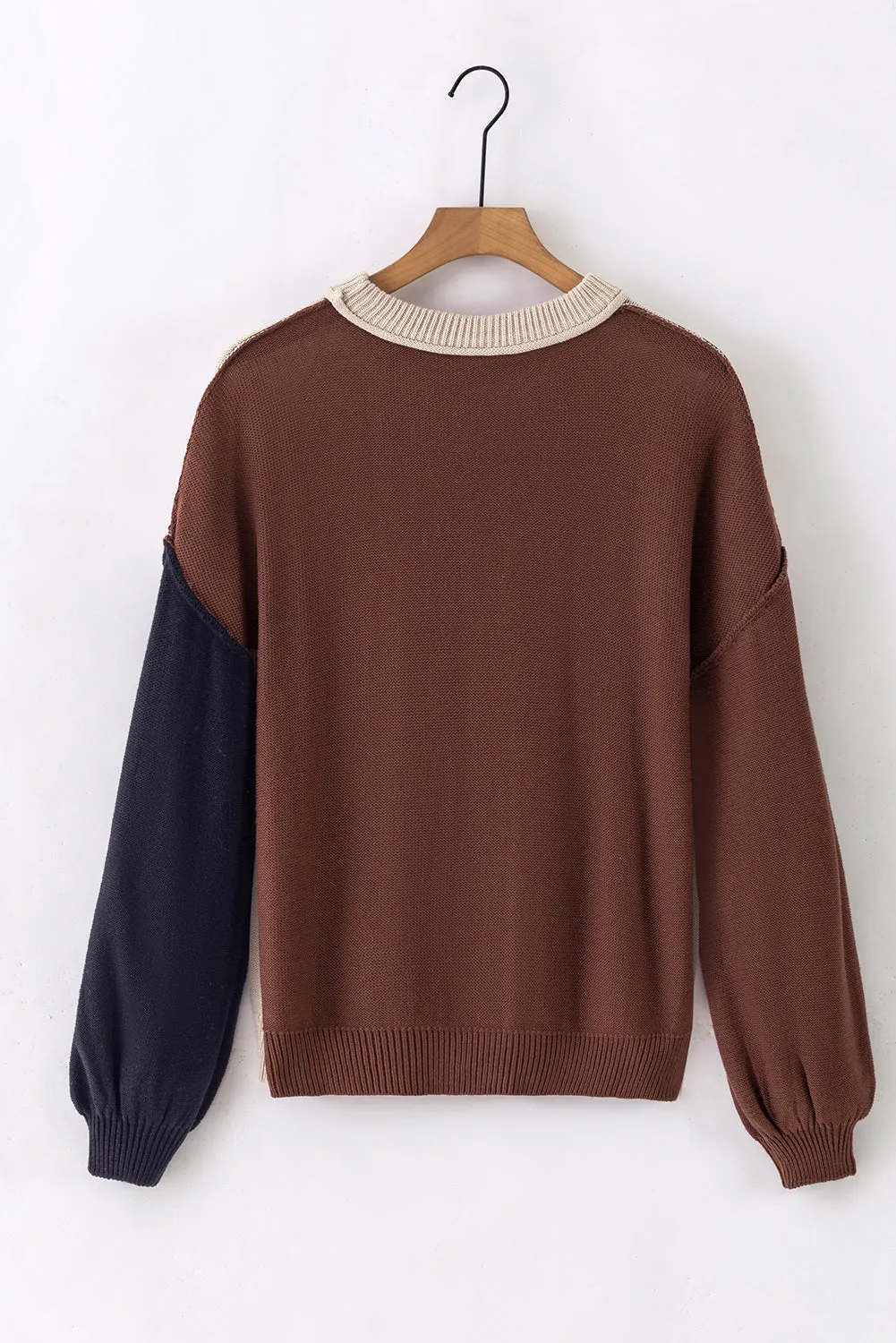 Bishop Sleeve Ribbed Trim Sweater