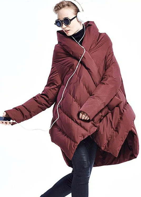 Black fashion Cloak asymmetrical design Thick Winter Duck Down Coat