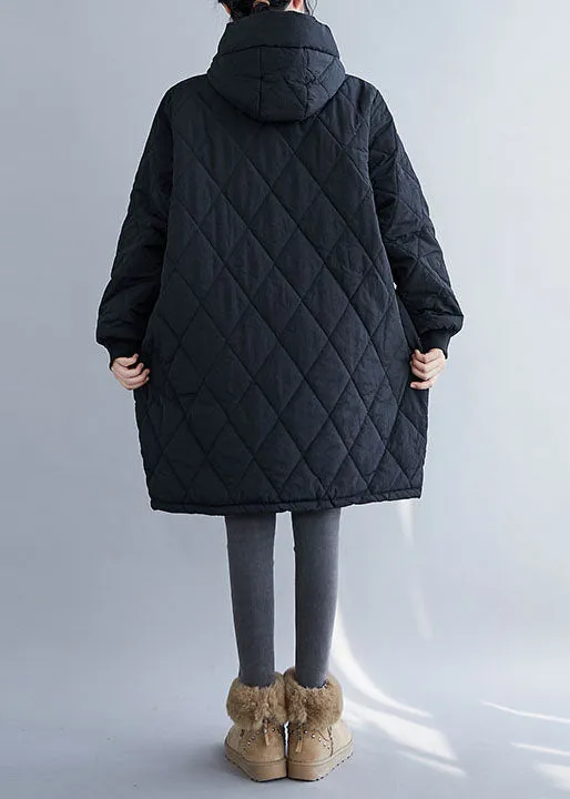 Black Pockets Fine Cotton Filled Hooded Winter Coats