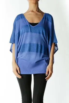 Blue Metallic Striped Shirt with Bat Sleeves