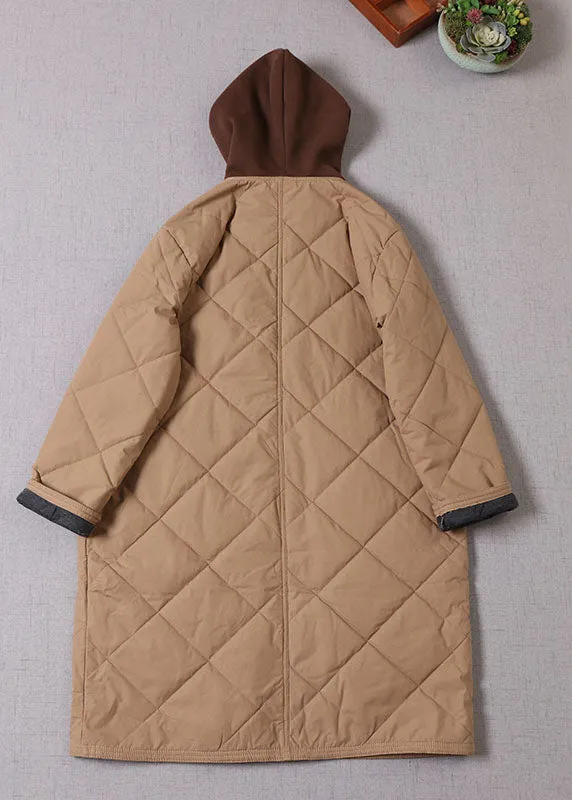 Boutique Khaki Hooded Patchwork Fine Cotton Filled Parka Winter