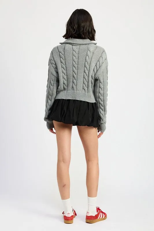 CABLE KNIT SWEATER WITH HALF ZIP