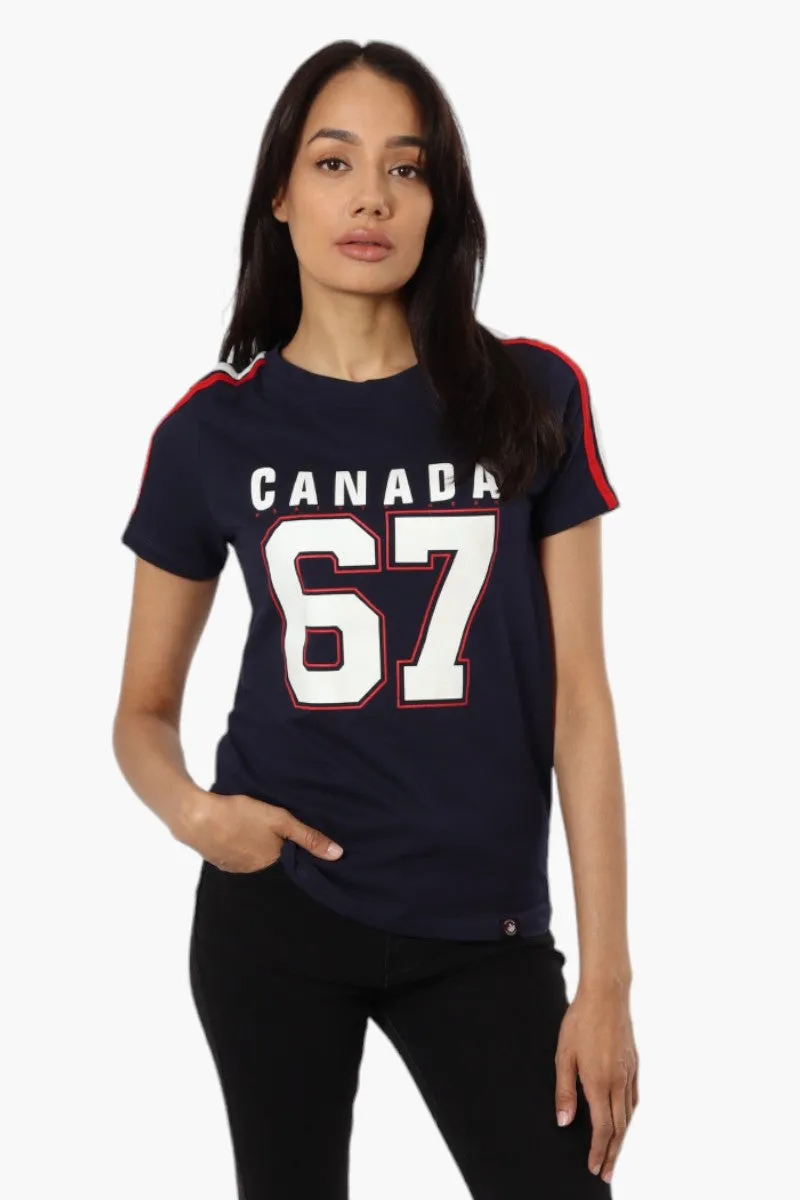 Canada Weather Gear Striped Shoulder 67 Print Tee - Navy