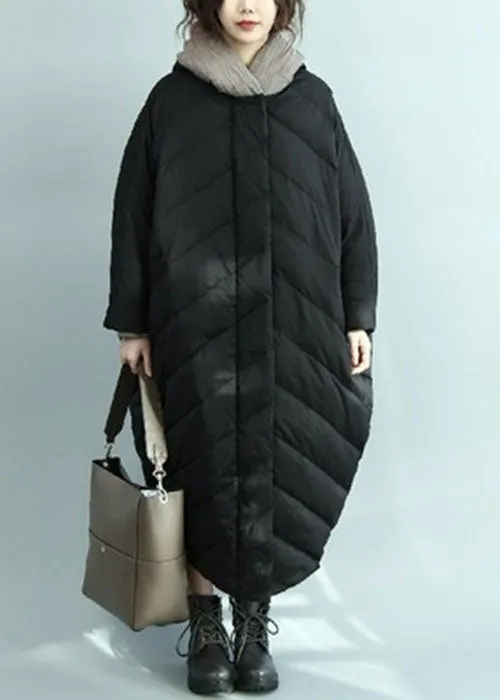 Casual Black Hooded Oversized Duck Down Parka Winter