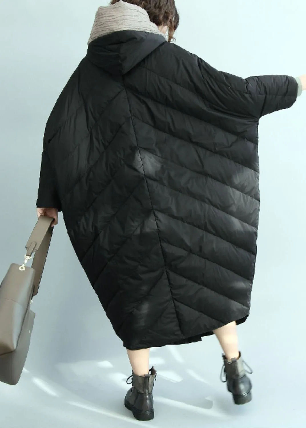 Casual Black Hooded Oversized Duck Down Parka Winter