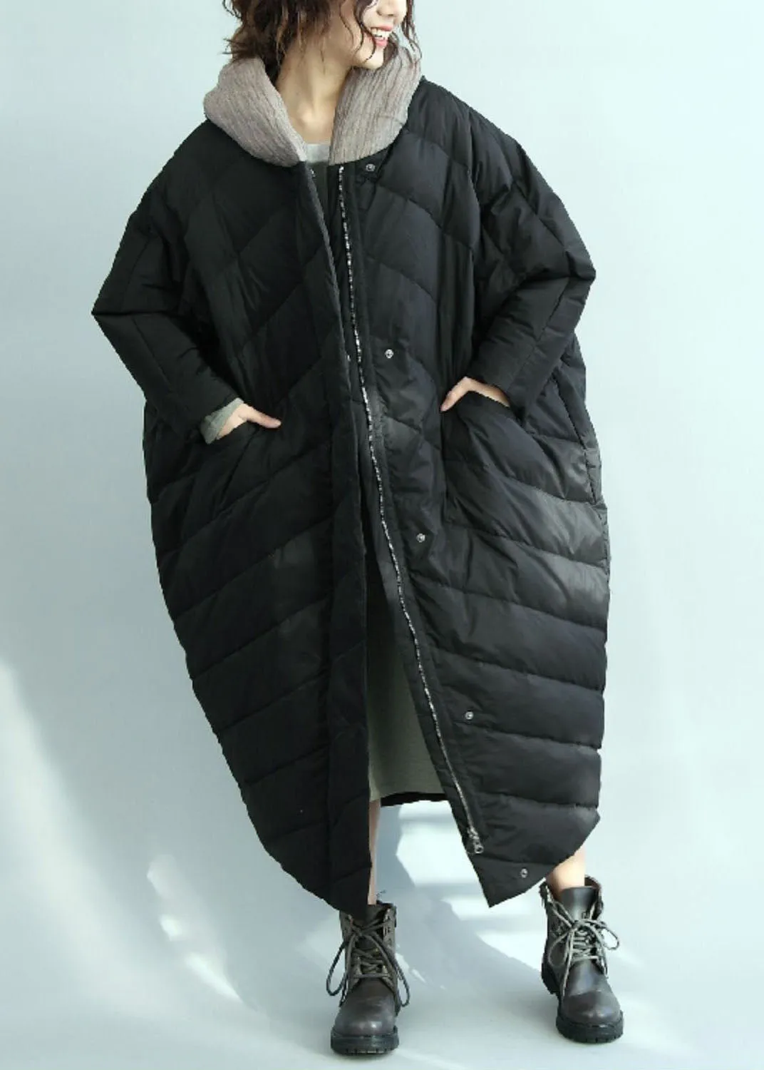 Casual Black Hooded Oversized Duck Down Parka Winter