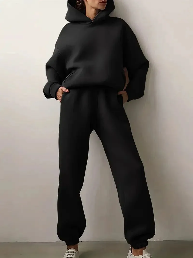 Casual Solid Drop Shoulder Hoodie & Elastic Waist Jogger Pants Two-piece Set