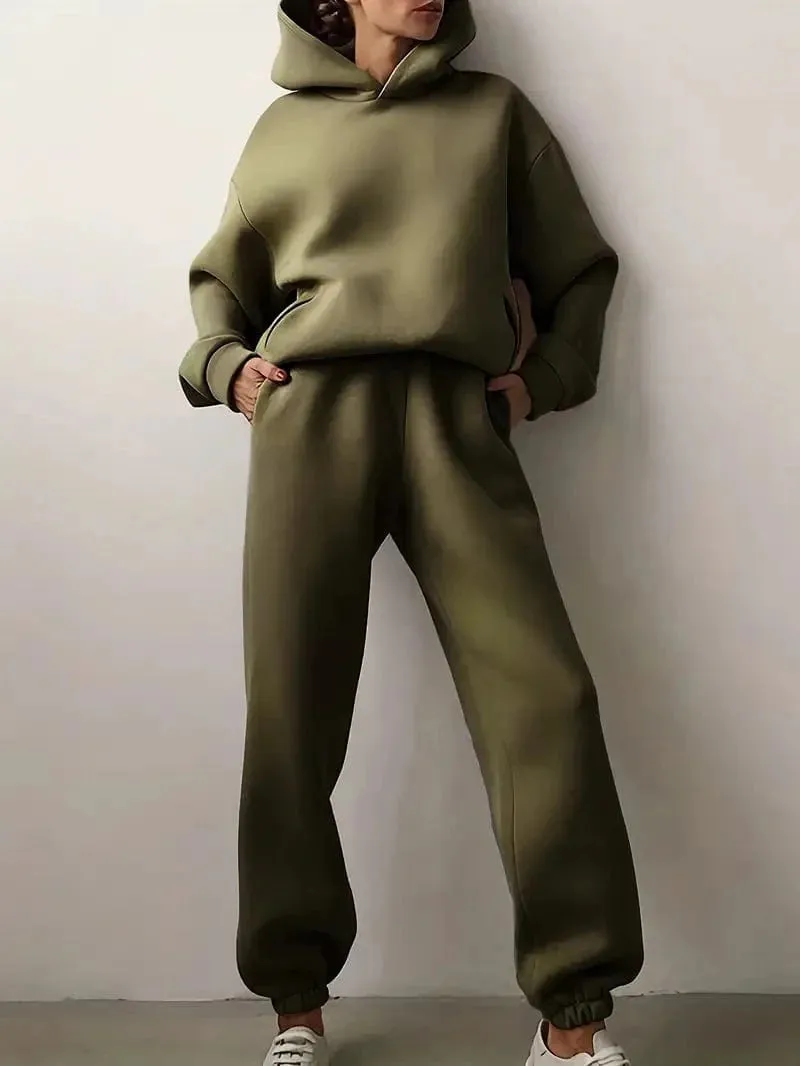 Casual Solid Drop Shoulder Hoodie & Elastic Waist Jogger Pants Two-piece Set