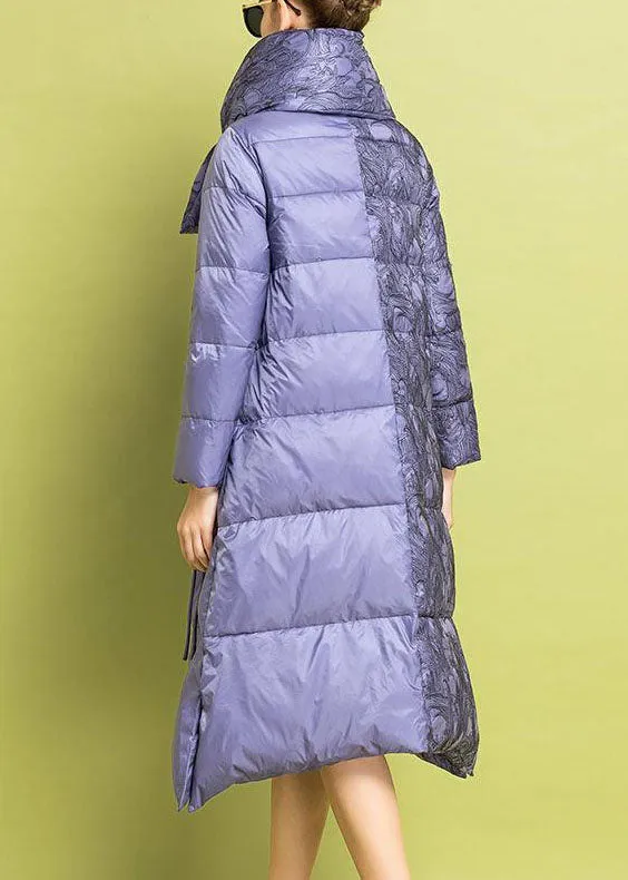 Chic Purple Embroideried asymmetrical design Fine Cotton Filled Parkas Winter