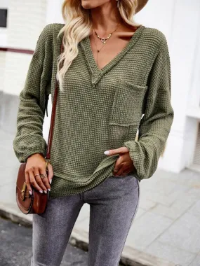 Chic Waffle Knit V-Neck Top - Your Essential Comfort Piece