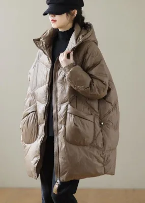 Chocolate Trendy Duck Down Down Coats Zip Up Pockets Winter