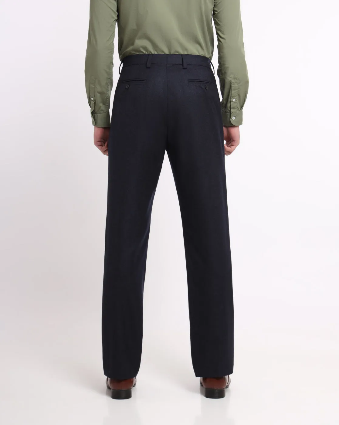 Double Pleated Wool Pants - Deep Navy