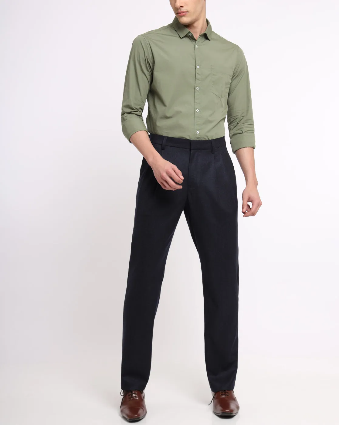 Double Pleated Wool Pants - Deep Navy