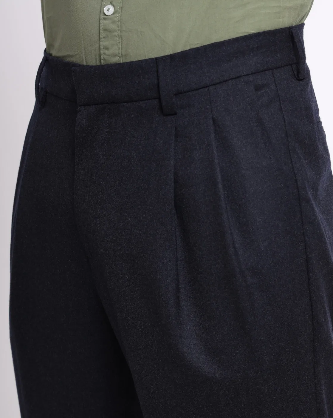 Double Pleated Wool Pants - Deep Navy