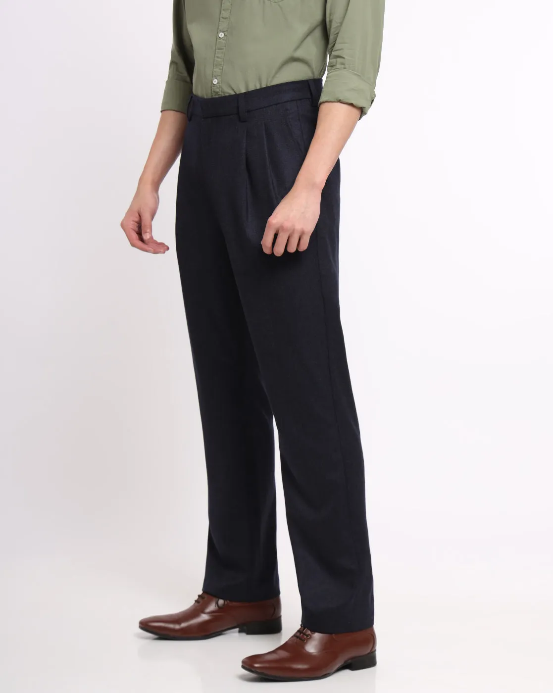 Double Pleated Wool Pants - Deep Navy