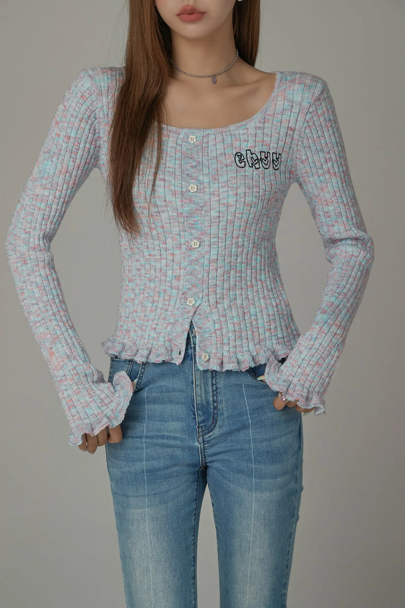 Frilly Hem Button Knit Sweater