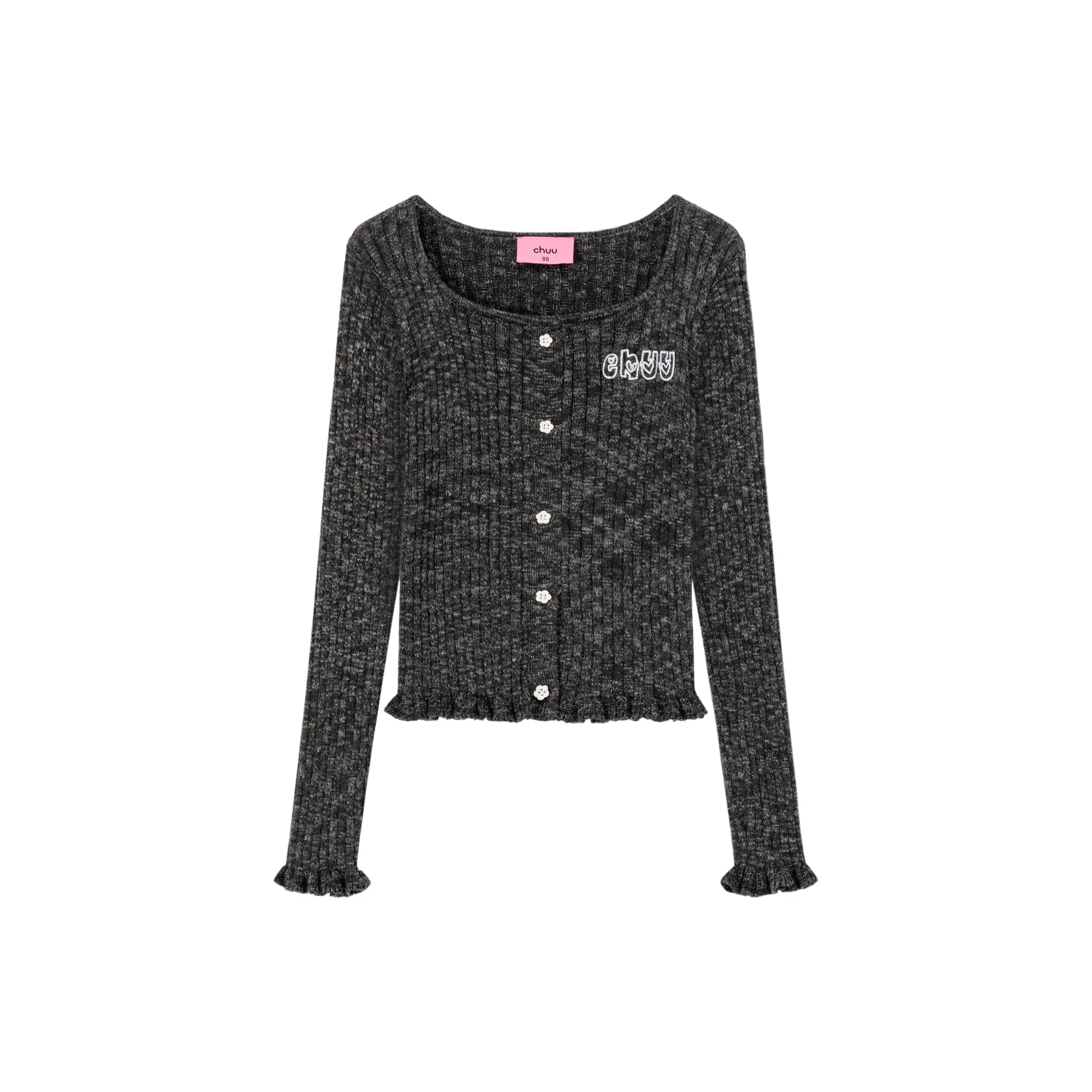 Frilly Hem Button Knit Sweater