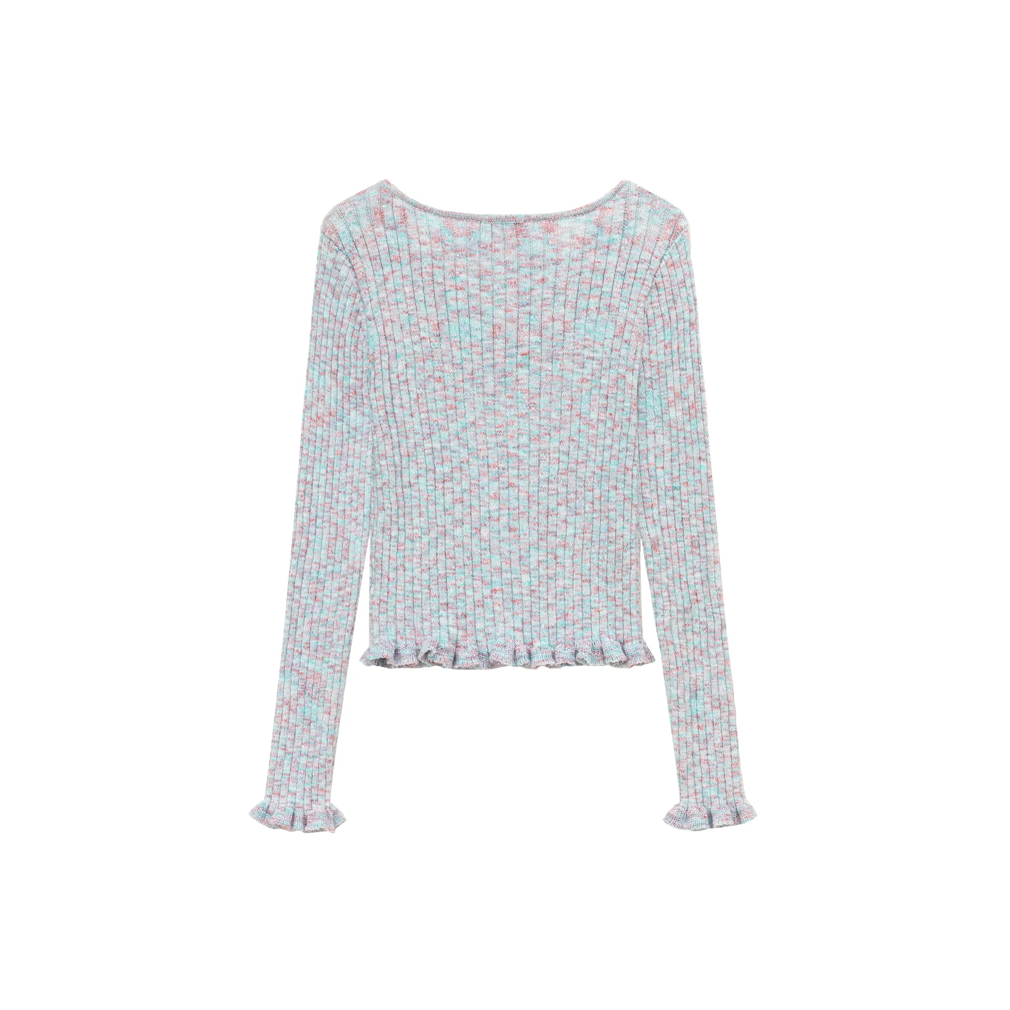 Frilly Hem Button Knit Sweater