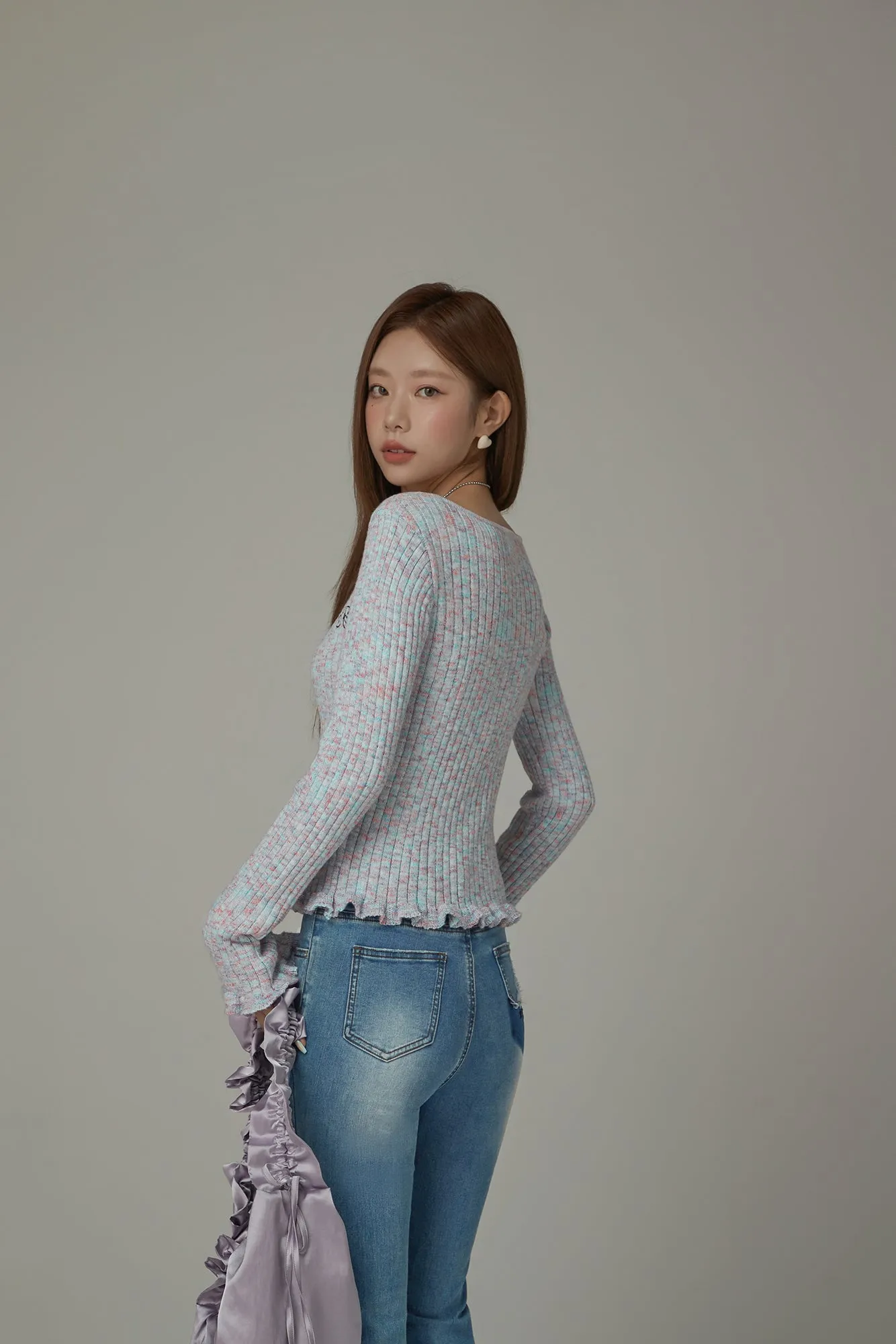 Frilly Hem Button Knit Sweater