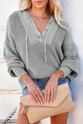 Henley V Neck Hooded Sweater