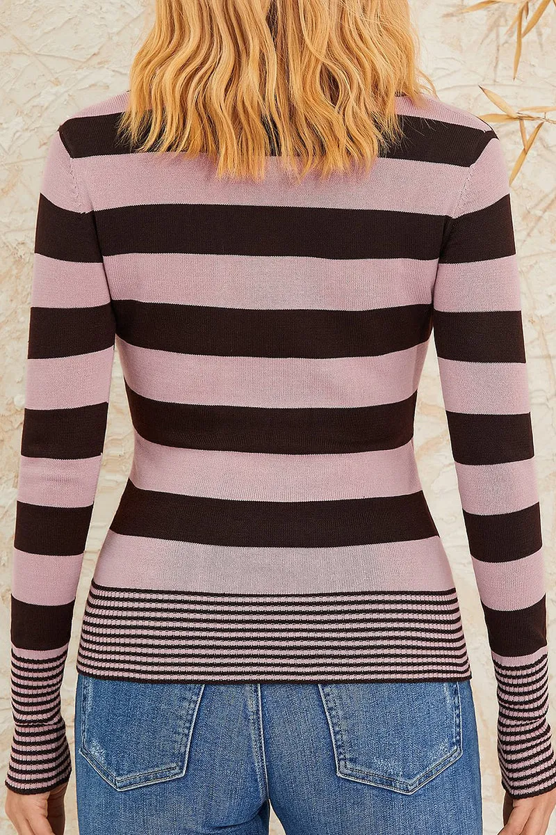 HTR1244 Striped Chic V-Neck Sweater