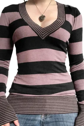 HTR1244 Striped Chic V-Neck Sweater