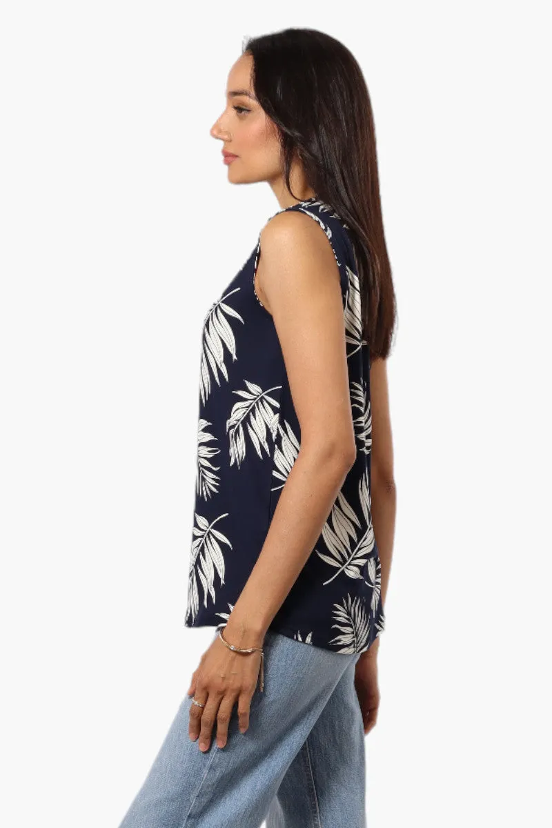 International INC Company Leaf Pattern Henley Tank Top - Navy