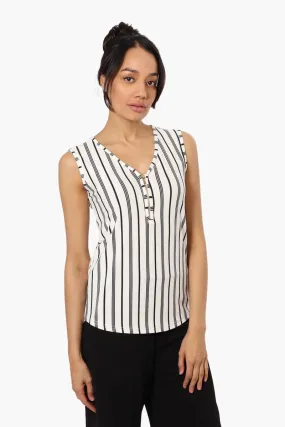 International INC Company Striped Front Zip Tank Top - White