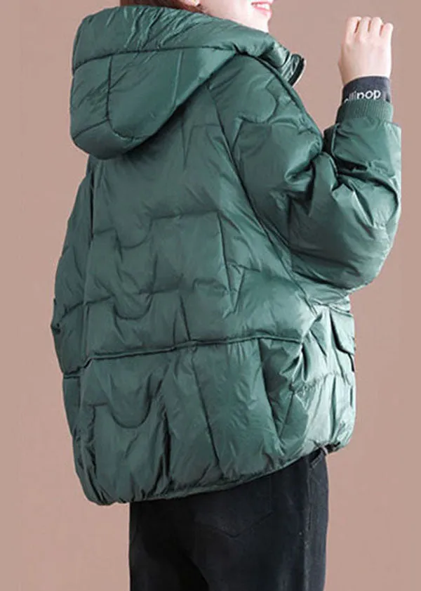 Italian Green Zip Up Oversized Hooded Duck Down Down Coat Winter