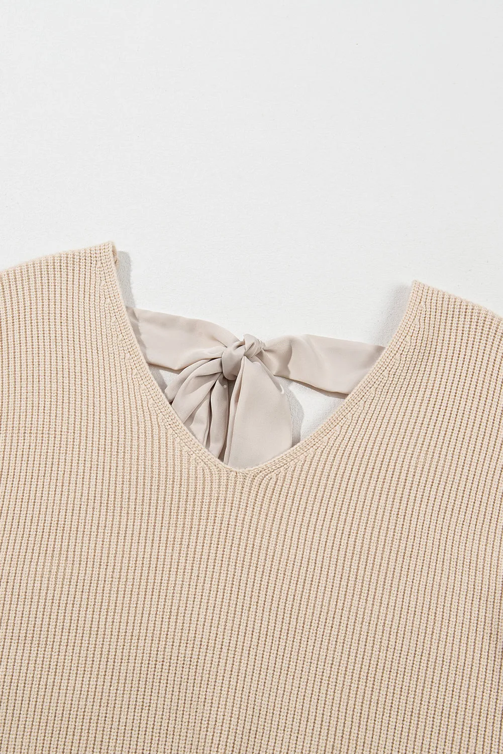 Lantern Sleeve V Neck Knot Back Sweater