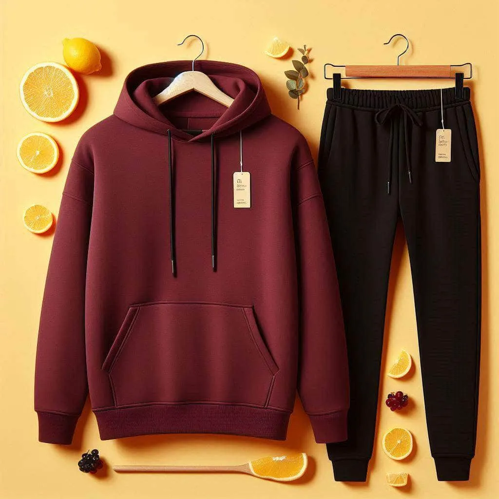 Lemon Tart Mens Plain Hoodie and Jogger Pants Set - LTMPHJPS1 - Brown Black