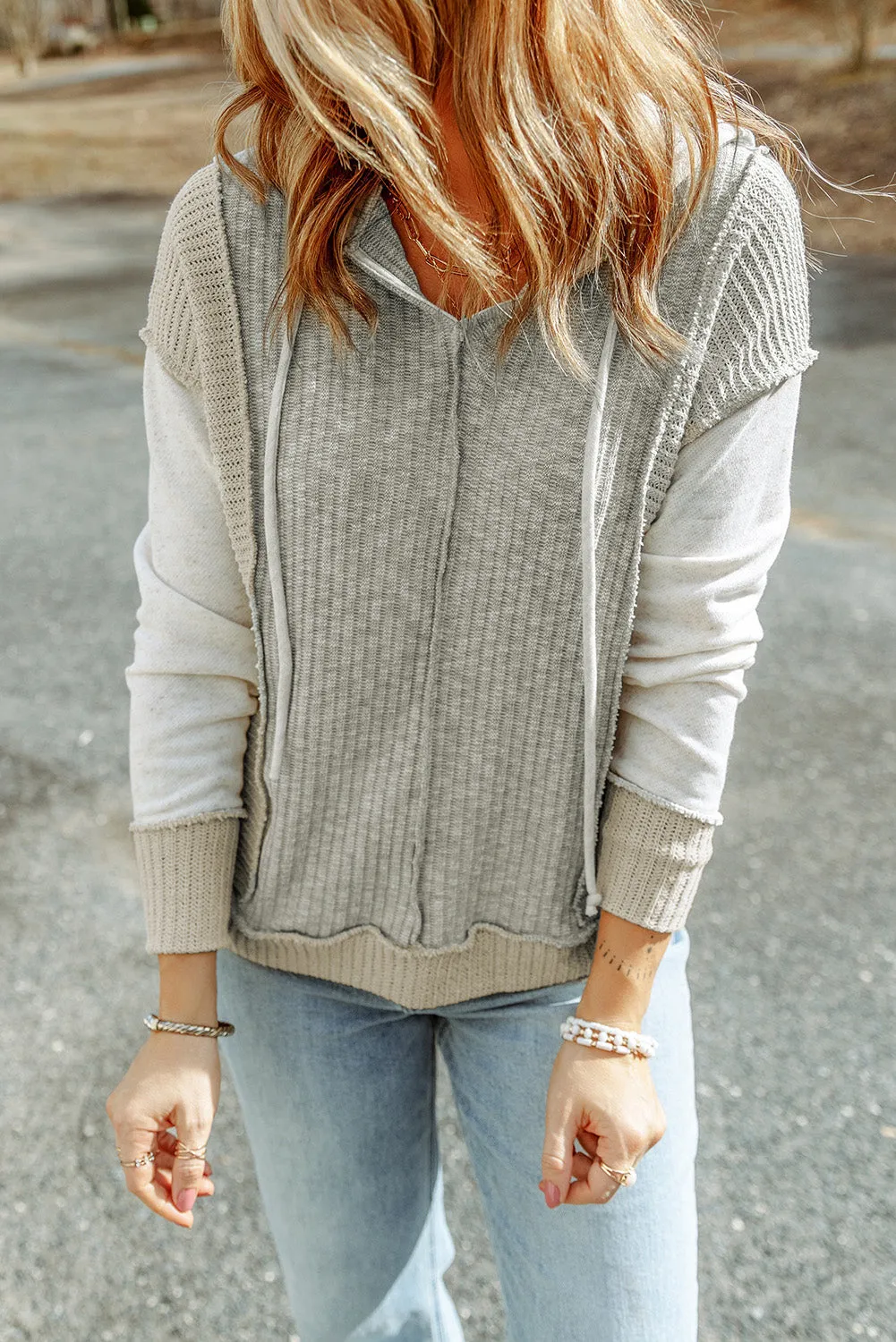 Long Sleeve Textured Knit Hoodie