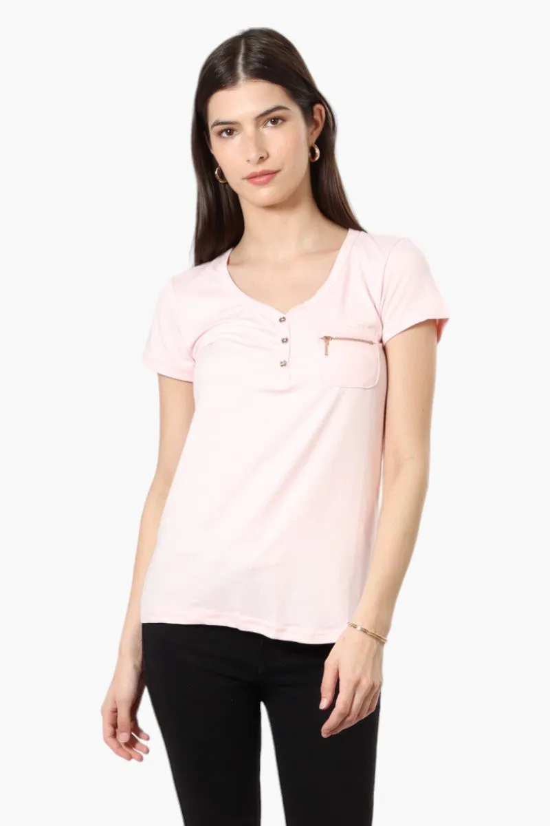 Magazine Henley Zip Pocket Tee - Blush