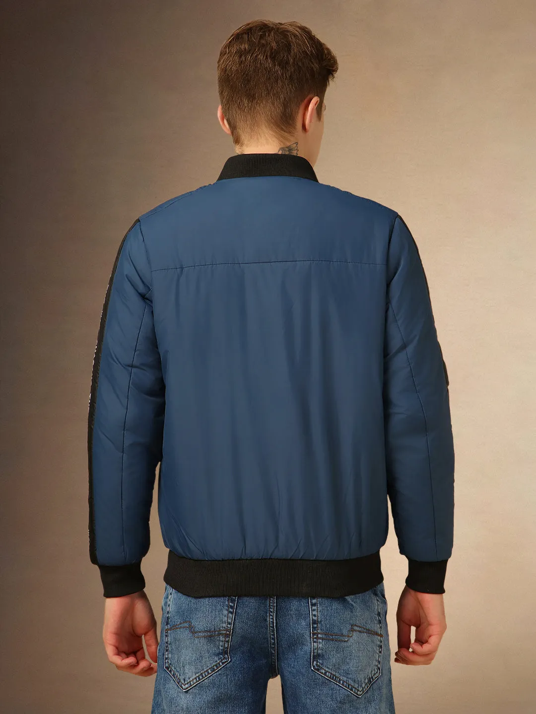 Men's BLUE Solid Bomber Full Sleeves Jackets