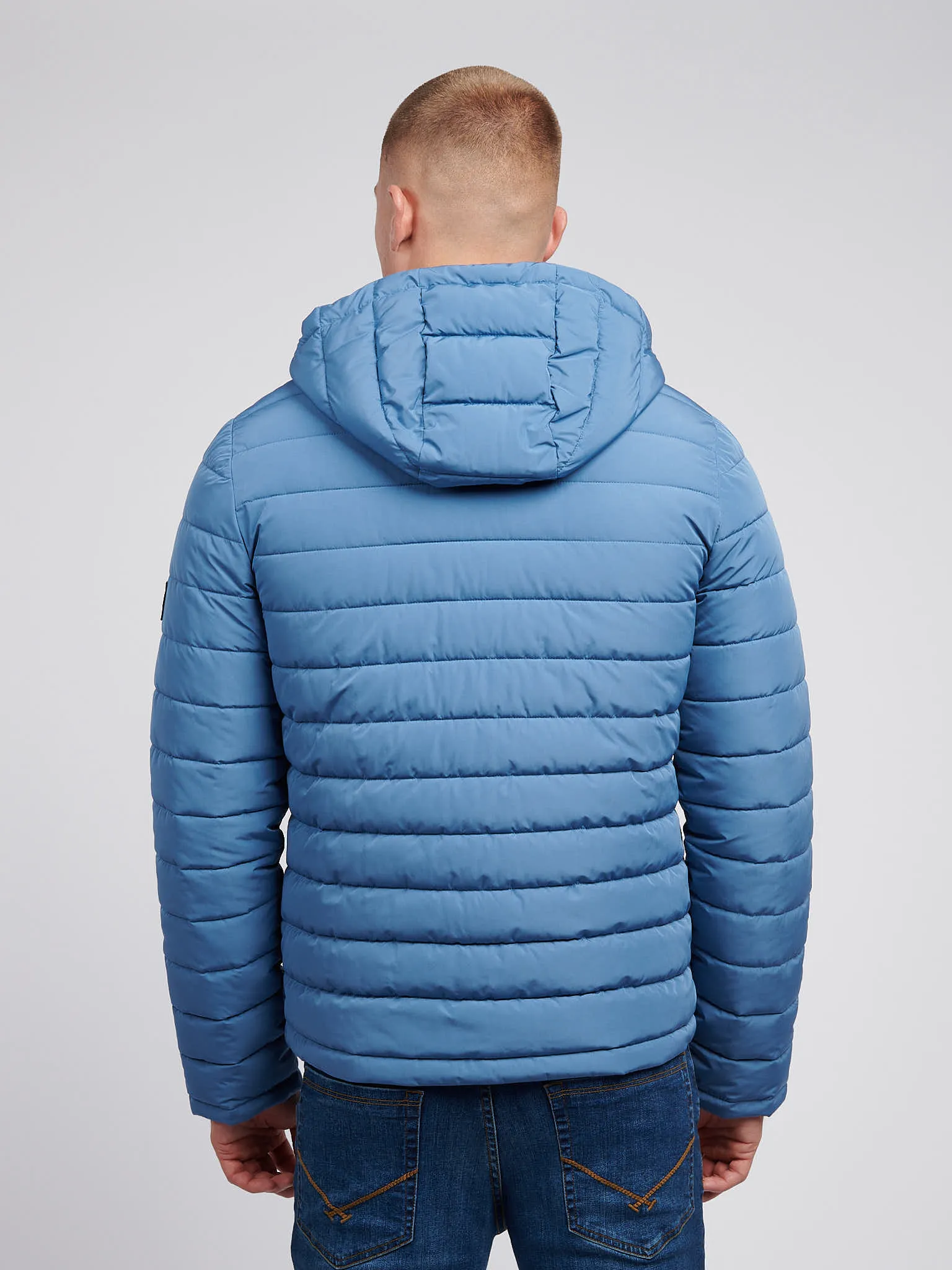 Mens Lightweight Quilt Hooded Puffer Jacket in Blue Horizon