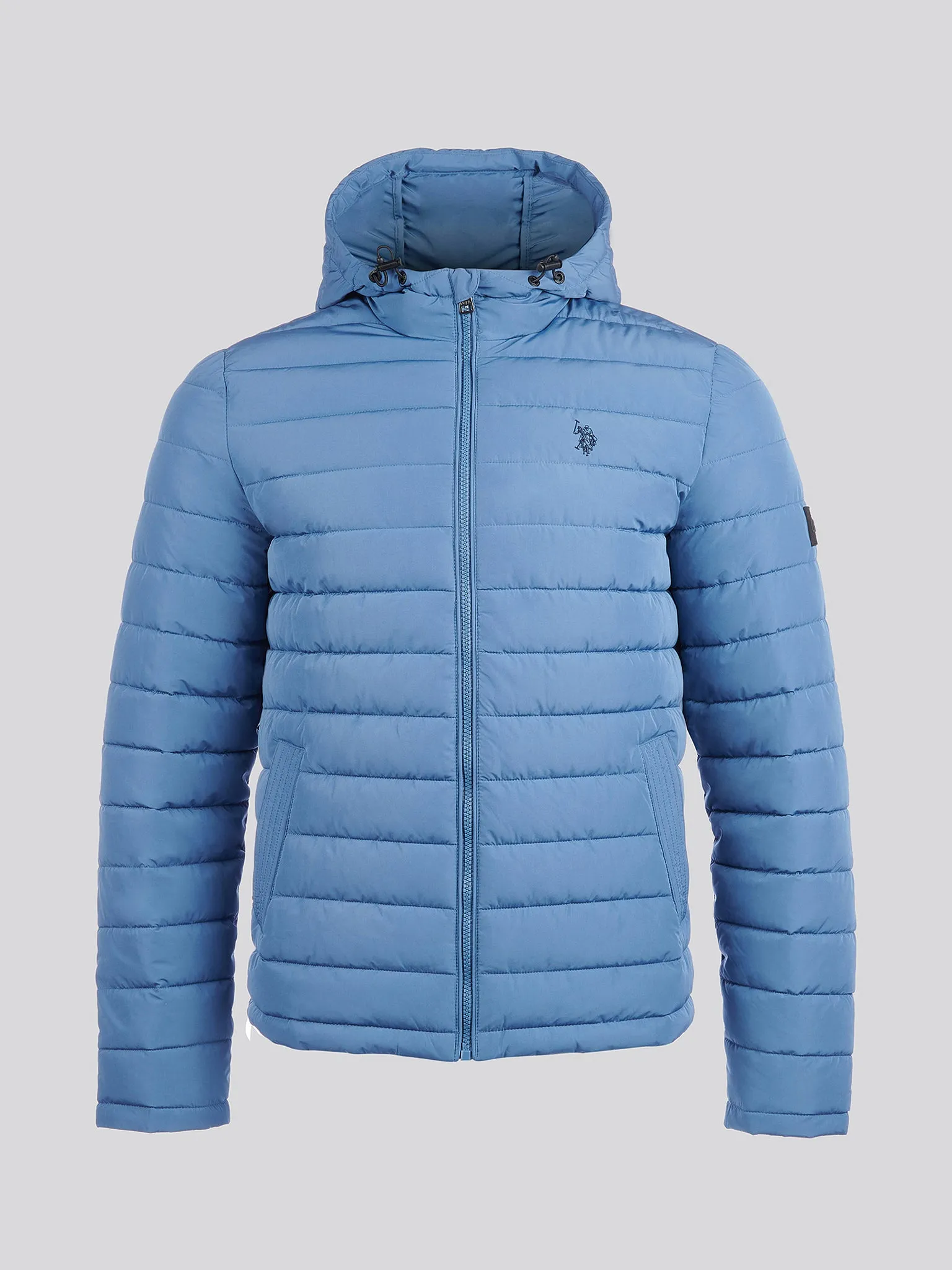 Mens Lightweight Quilt Hooded Puffer Jacket in Blue Horizon