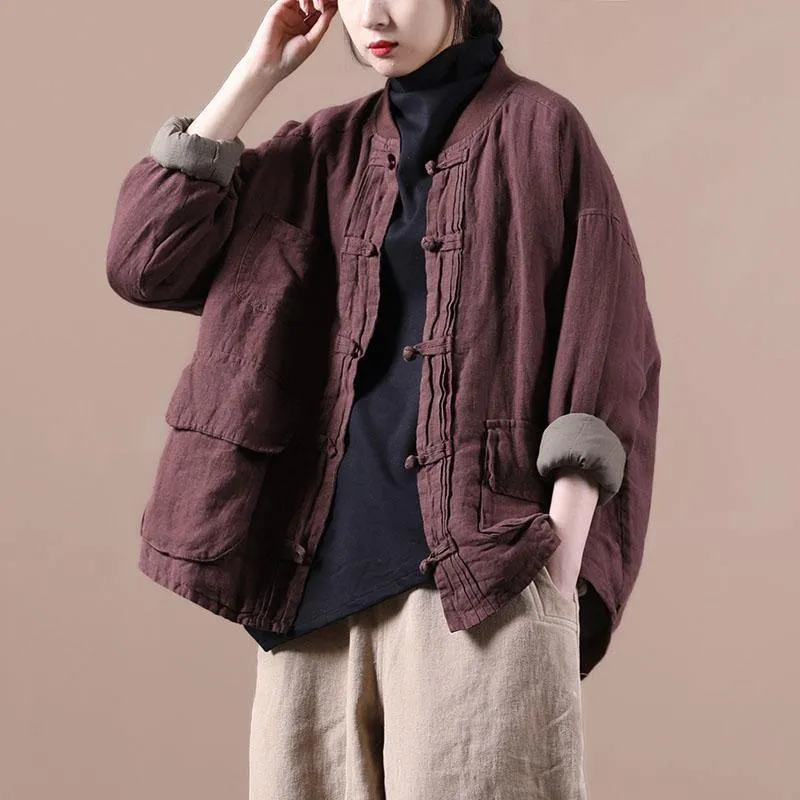 Orange Linen Jacket Women Short Coat