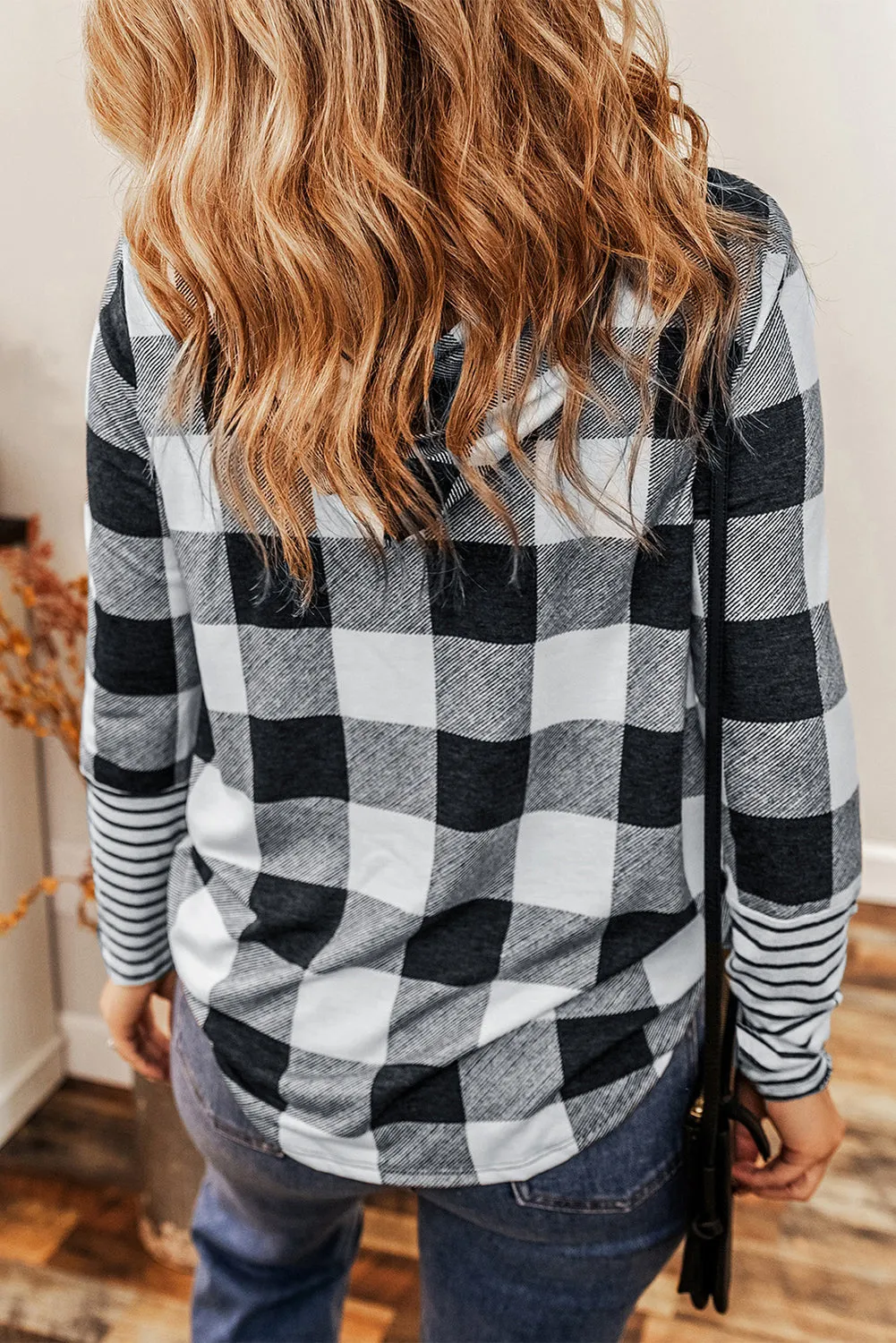 Plaid Striped Drawstring Hoodie