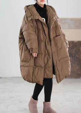 Plus Size Chocolate Hooded Oversized Big Pockets Duck Down Down Coats Winter