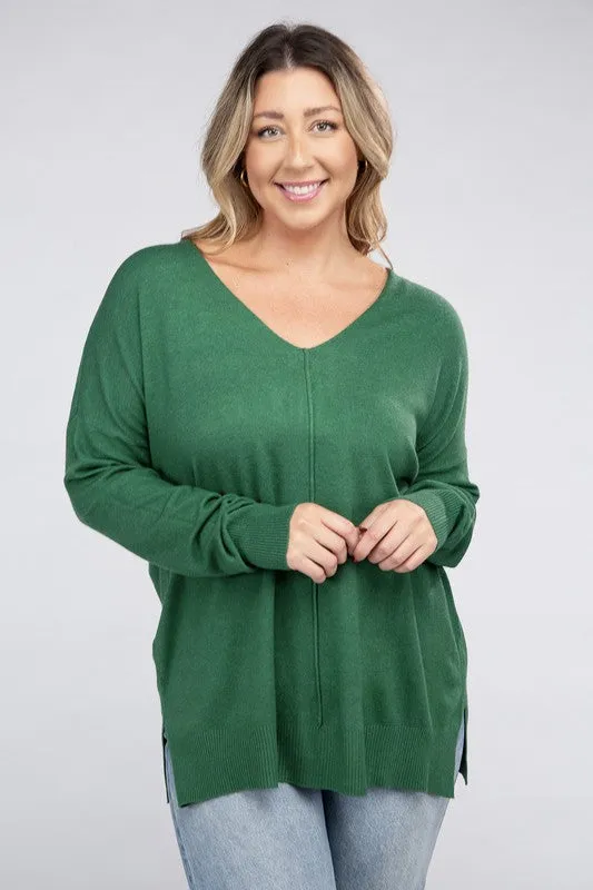 Plus Size Garment Dyed Front Seam Sweater