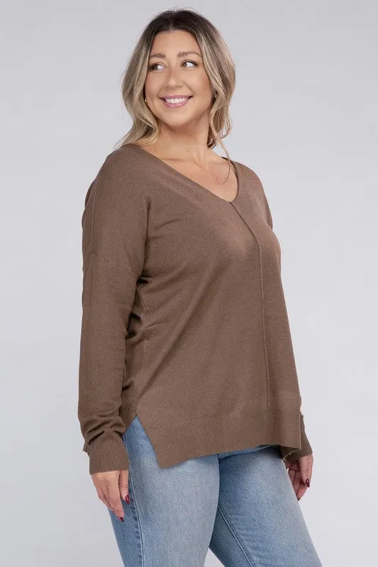 Plus Size Garment Dyed Front Seam Sweater