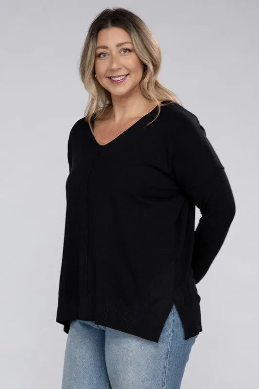 Plus Size Garment Dyed Front Seam Sweater