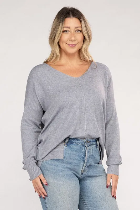 Plus Size Garment Dyed Front Seam Sweater