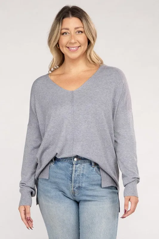 Plus Size Garment Dyed Front Seam Sweater